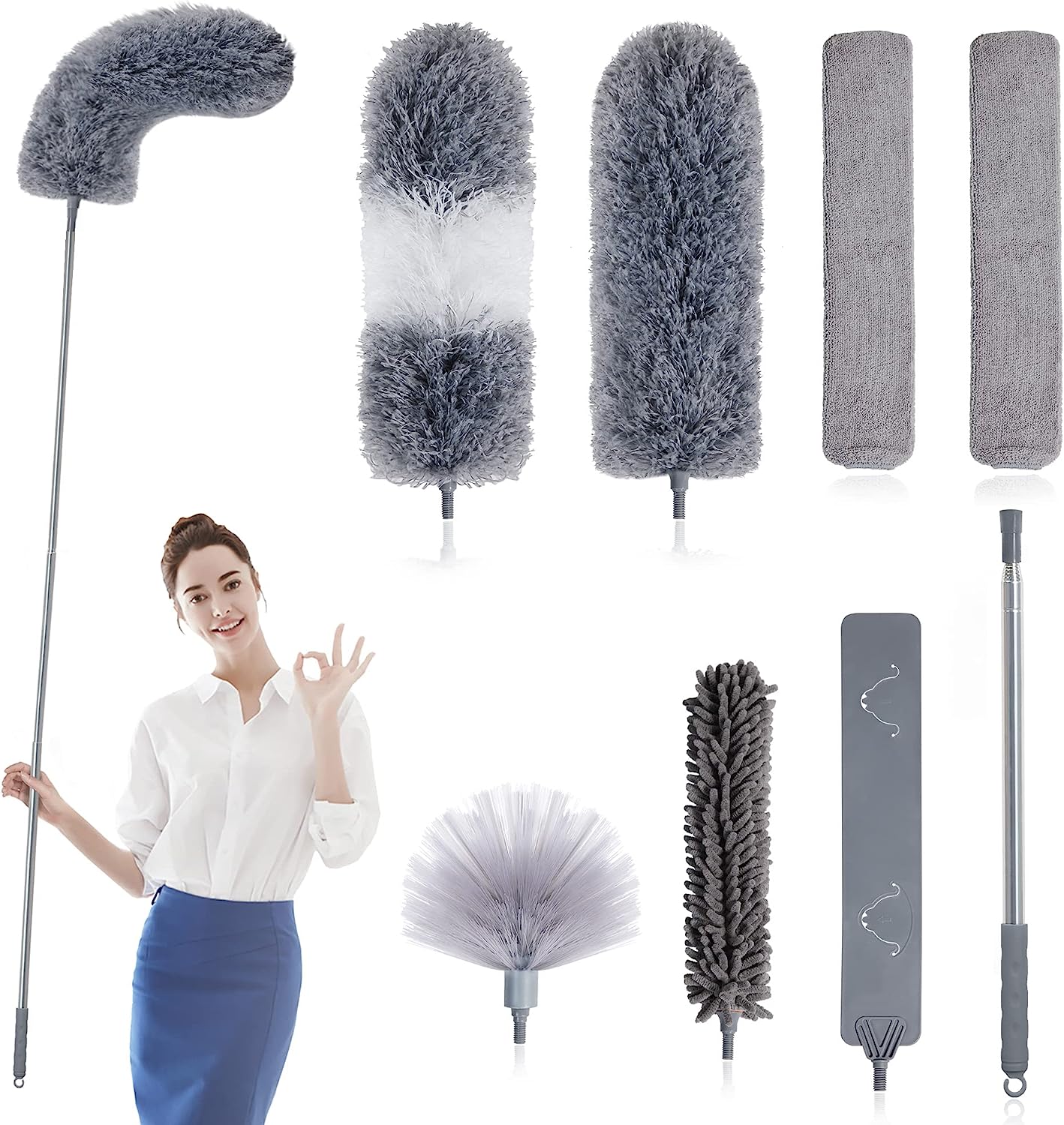 BOOMJOY Microfiber Feather Duster with Extendable Pole, 100