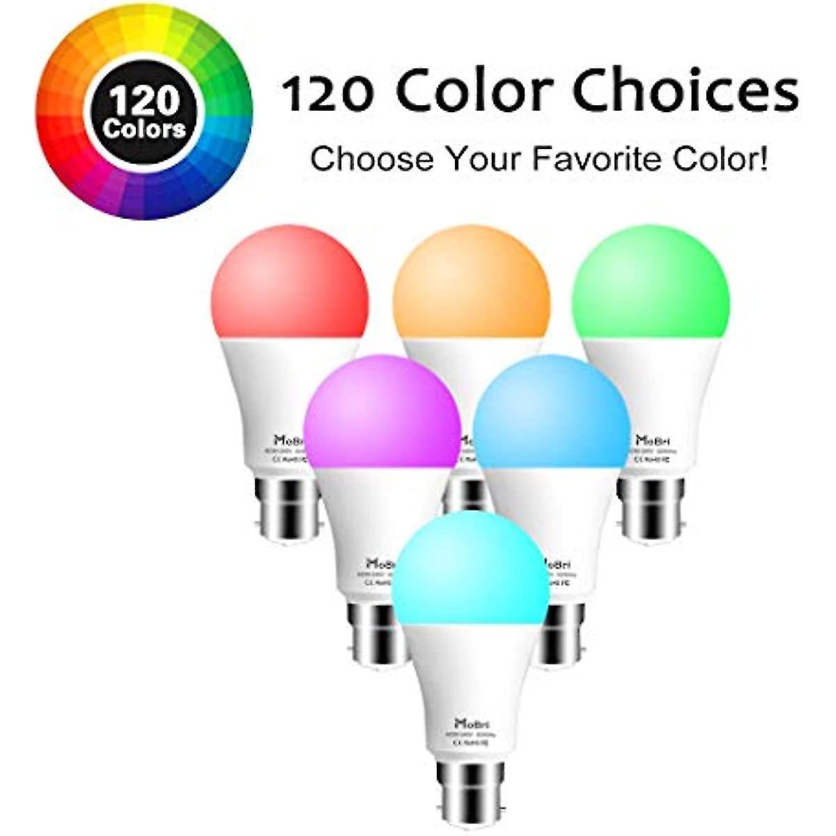 Mobri B22 Led Colour Changing Light Bulbs With Remote Control  75 Watt Equivalent Bayonet Dimmable Colour Bulbs With Timing  Memory and Sync  120 Multi