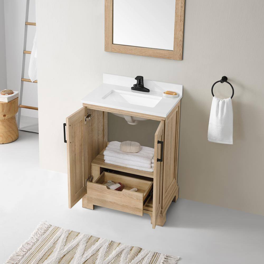 Glacier Bay Sinita 30 in. W x 19 in. D x 34.50 in. H Bath Vanity in Natural Oak with White Cultured Marble Top Sinita 30NO