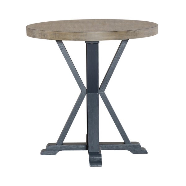 Summerville Soft White Wash Wire Brushed Gray Round End Table- Navy