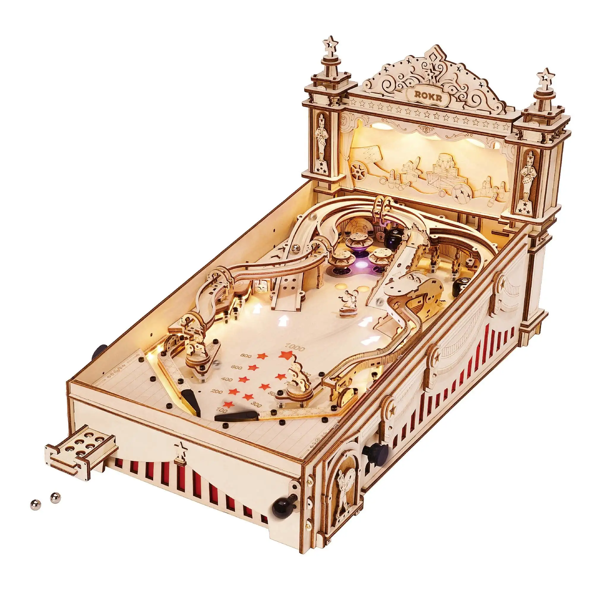 ROKR 3D Puzzle 3D Pinball Machine ，Retro Games Marble Run，Birthday Gift for Adult Kid，482 Pcs