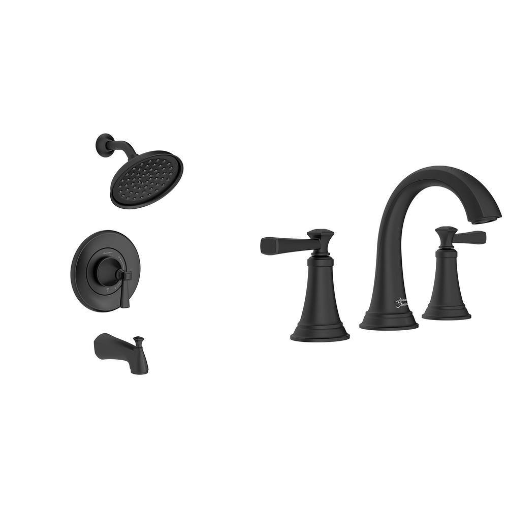 American Standard Rumson 8 in. Widespread Bathroom Faucet and Single-Handle 3-Spray Tub and Shower Faucet in Matte Black (Valve Included) RumsonTSWideMB