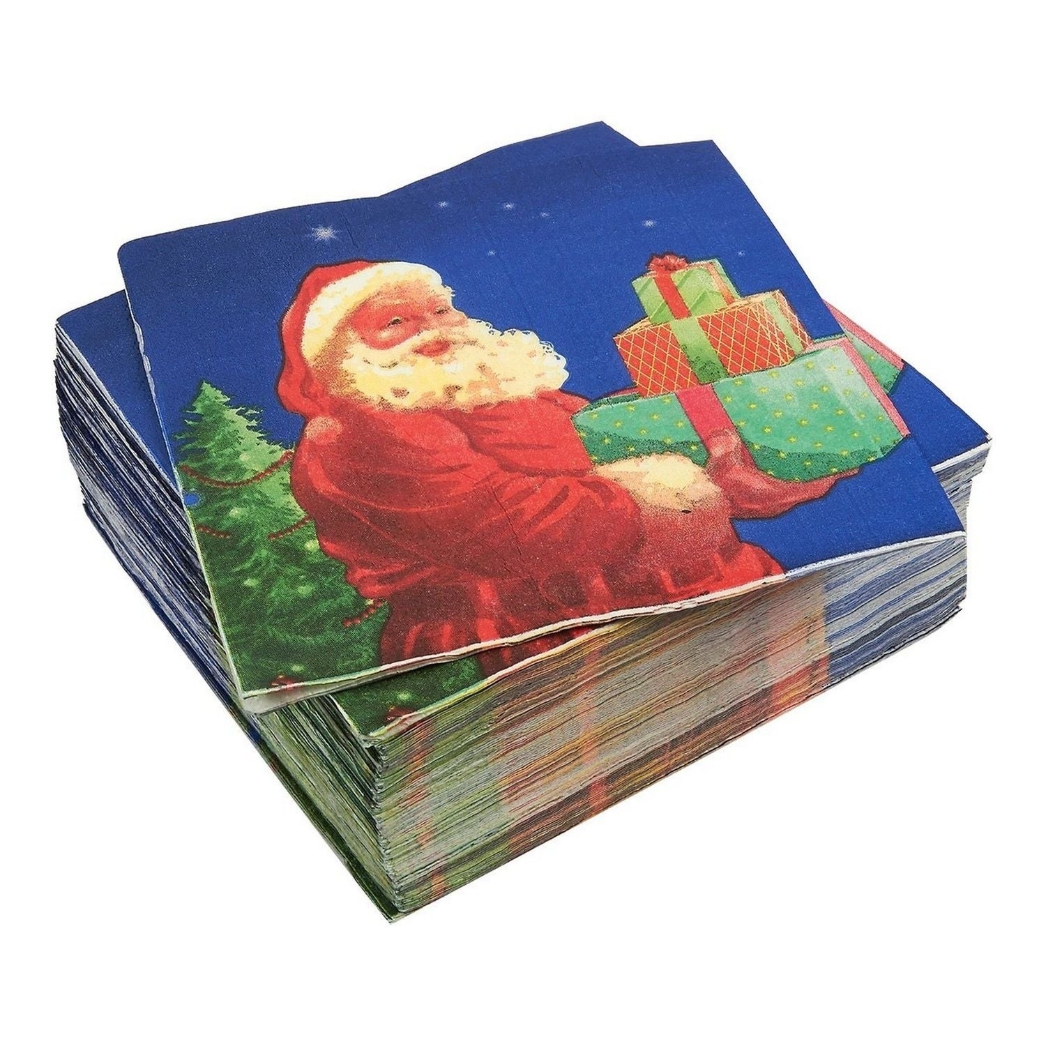 100PC Christmas Themed Disposable Paper Party Napkins Festive Santa Claus Print