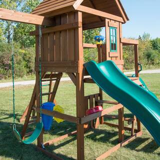 Swing-N-Slide Playsets Super KnightsBridge Complete Wooden Outdoor Playset with Slides Monkey Bars Swings and Swing Set Accessories WS 8354