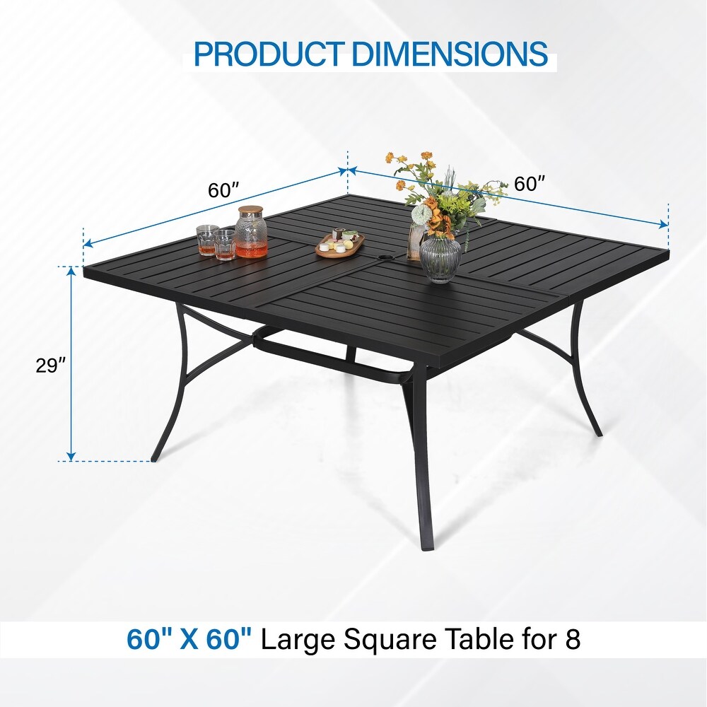 9 Piece Patio Dining Set with 6 Stackable Textilene Chairs and 1 Metal Table