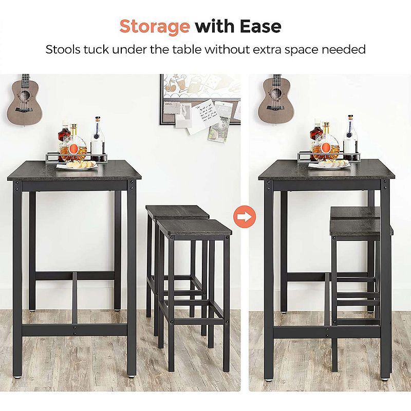 BreeBe Set of 2 Charcoal Gray and Black Bar Stools