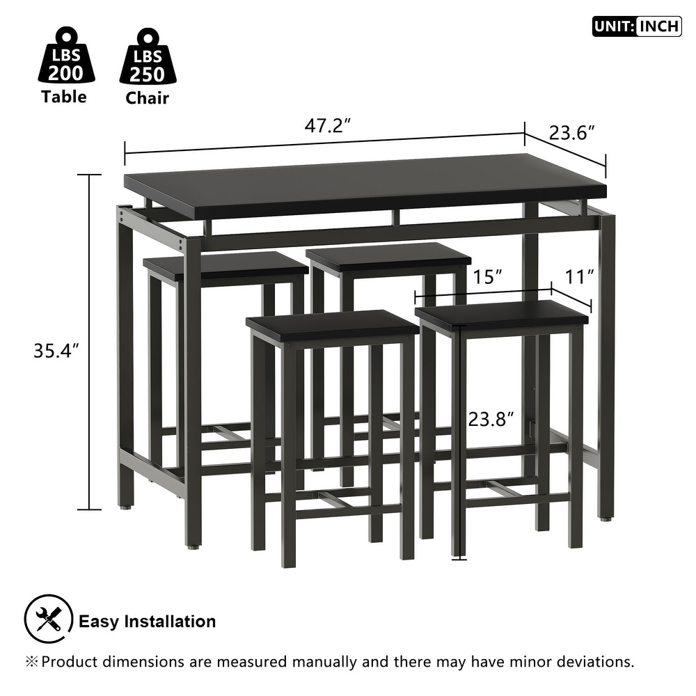 Mieres Minimalist Industrial Style Wooden Top 5 Pieces Dining Table Set with Four Stools for Ktichen and Dining Room