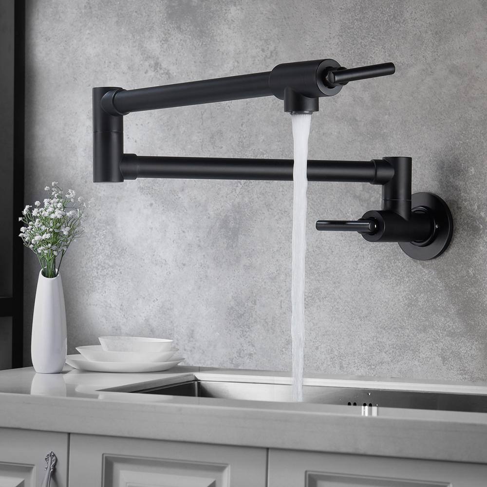 Zalerock Modern Wall Mount Pot Filler in Matte Black H01LTZD033