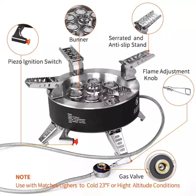 Firstents High power Camping Stove with Piezo Ignition Windproof Seven core Gas Stove Foldable Backpacking Stove