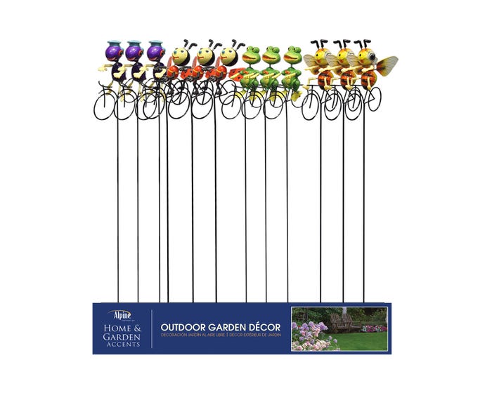 Alpine Assorted Bugs and Frog on Bikes Garden Stakes QEL110A