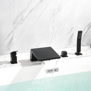 FLG Single-Handle Deck-Mount Roman Tub Faucet with Hand Shower in Matte Black SS-0025-MB