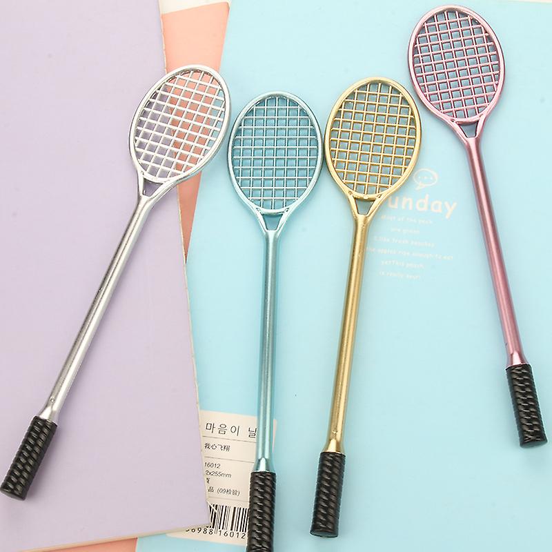 12 Pack Cute Tennis Racket Shape Writing Or Decoration Gel Ink Pen For Home Office School Student，black - 0.38 Mm Tip，4 Colors Casing