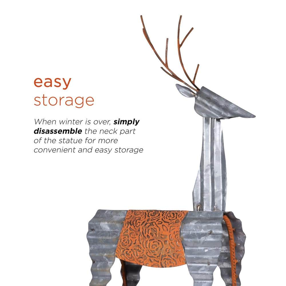 Alpine Corporation 30 in. Tall Metal Rustic Standing Reindeer Christmas Decoration JUM324