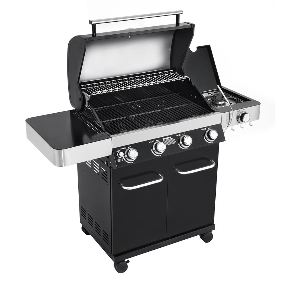 Monument Grills 4-Burner Propane Gas Grill in Black with LED Controls, Side Burner and USB Light 13892