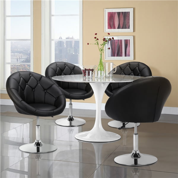 Ember Interiors Modern Tufted Barrel Swivel Accent Chair， Black Faux Leather