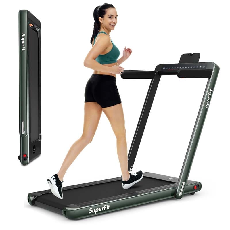 2 in 1 Folding Treadmill, 2.25HP Under Desk Electric Treadmill, Portable Walking Running Machine with Dual Display & Smart App Control