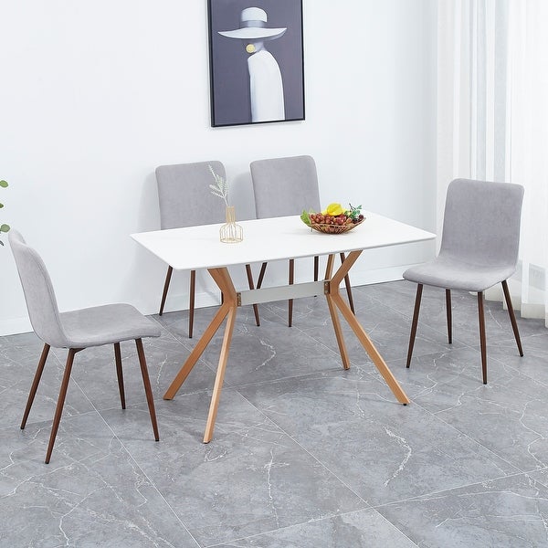 4 Pieces Dining Chair Set， Dining Chair with Metal Legs and Fabtic Cushion