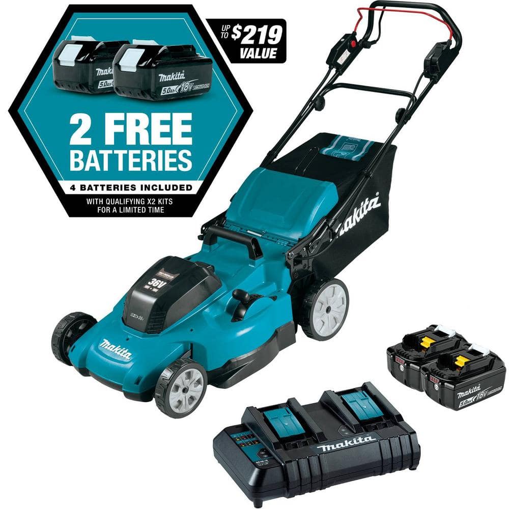 Makita 18-Volt X2 (36V) LXT Lithium-Ion Cordless 21 in. Walk Behind Self-Propelled Lawn Mower Kit w/4 Batteries (5.0Ah) XML11CT1