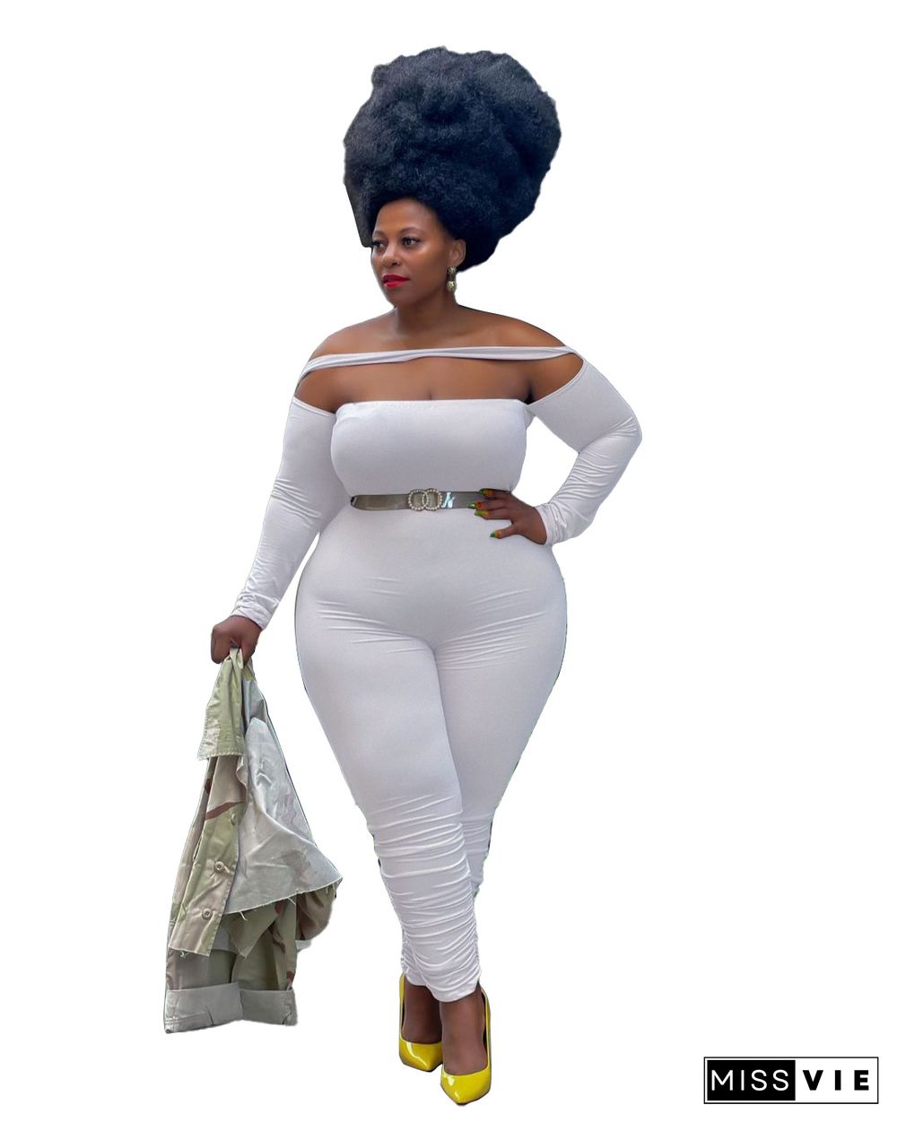 Long Sleeve Off Shoulder Plus Size Jumpsuits