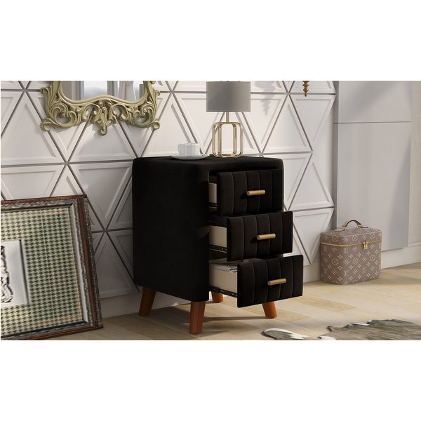 Bedroom Upholstery Nightstand with Three Drawers， Grey - - 37027461