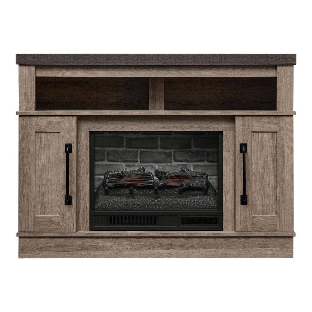 StyleWell Plainfield 48 in. Freestanding Electric Fireplace TV Stand in Medium Brown Ash with Charcoal Top HDFP48-54AE