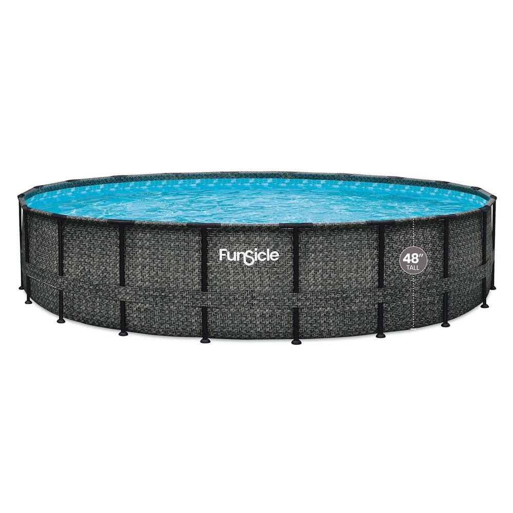 Funsicle 20 ft. Round 48 in. Deep Metal Frame Above Ground Pool Dark Herringbone P4A02048B