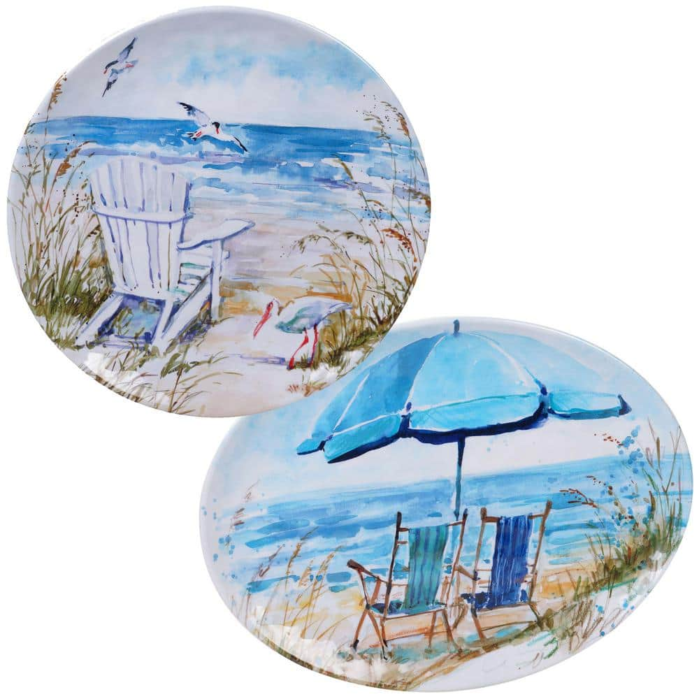 Certified International Ocean View 2-Piece Coastal Multi-colored Melamine Outdoor 14 and 18 in. Platter Set VIEW2PC