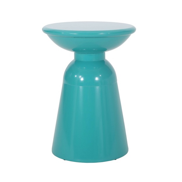 Pelon Outdoor Round Iron Side Table Teal Christopher Knight Home