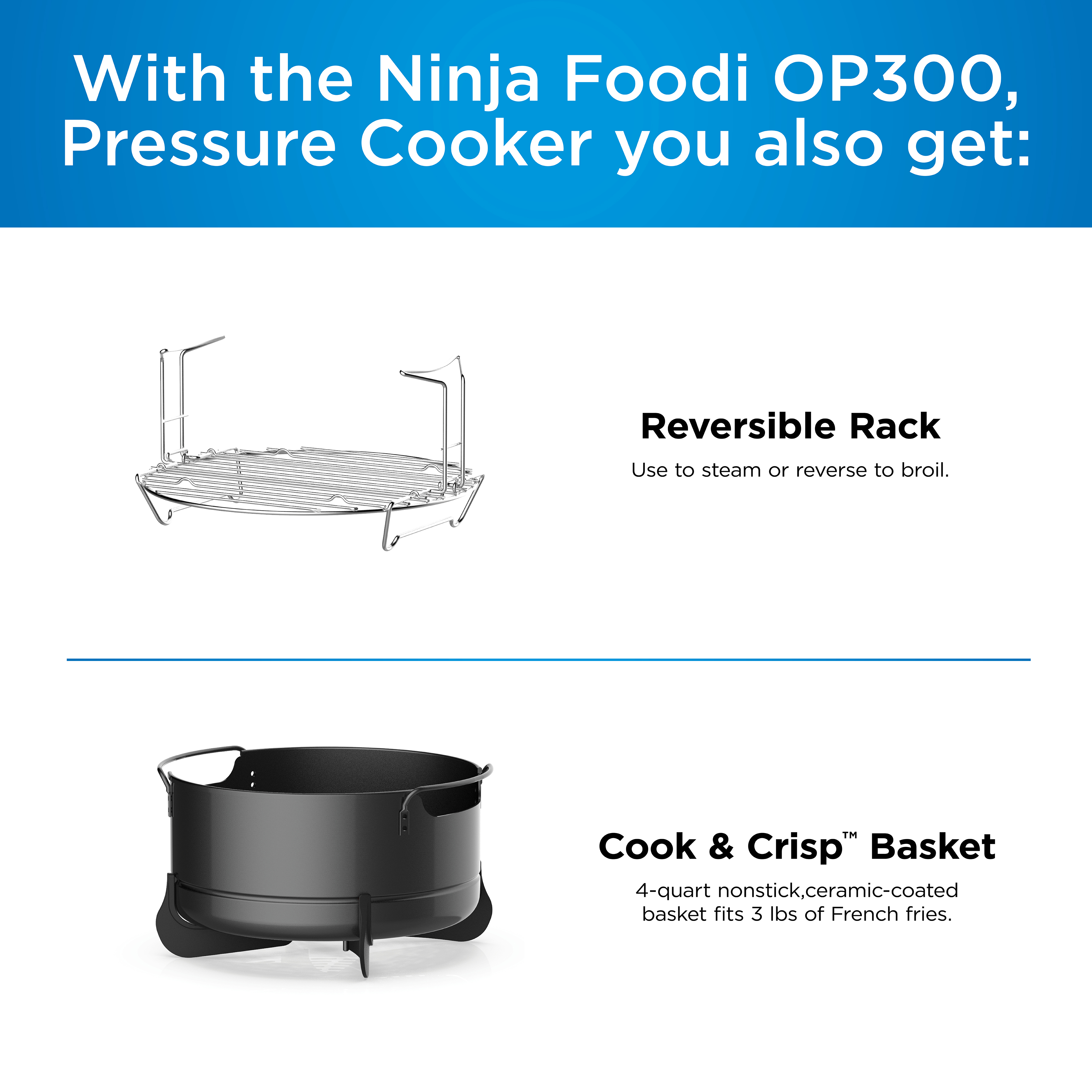 Ninja Foodi TenderCrisp 8-in-1 6.5-Quart Pressure Cooker， OP300