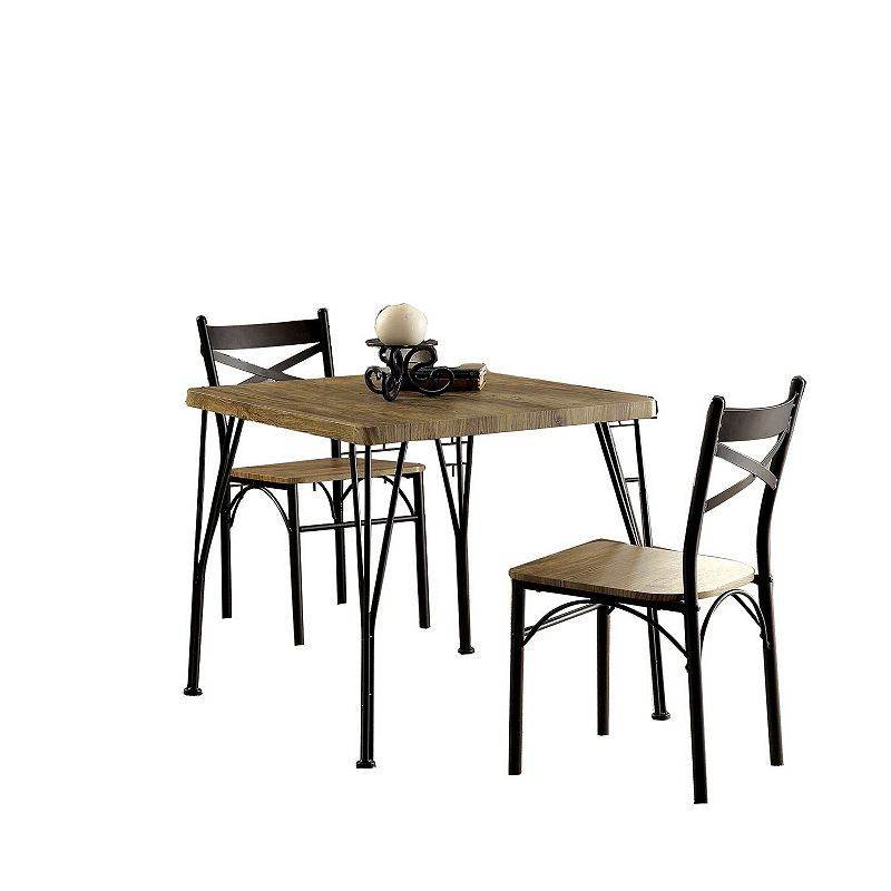 Industrial Style 3 Piece Dining Table Wood And Metal， Brown And Black