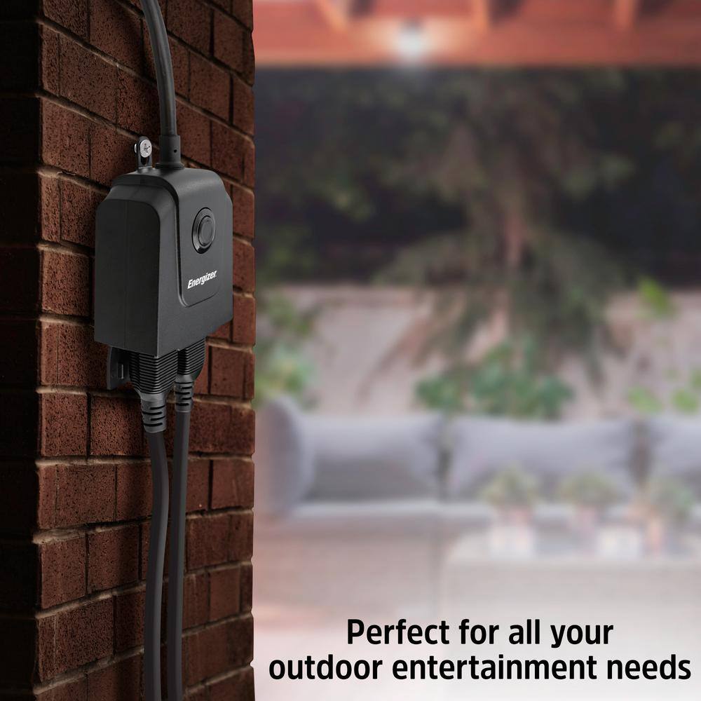 Energizer Smart Wi-Fi Outdoor Plug 2 Outlets Works With AlexaSiriGoogle EOX3-1002-BLK