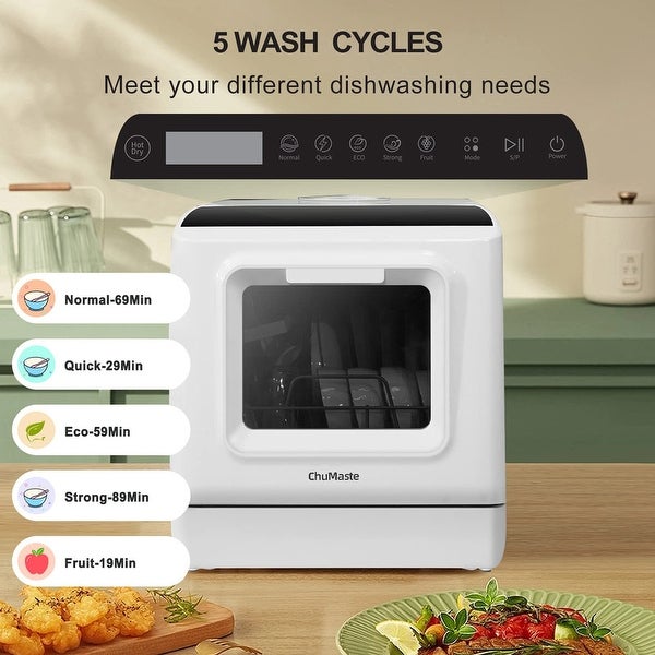 16.5 in Portable Countertop Dishwasher with 5 Washing Programs and 5L Water Tank