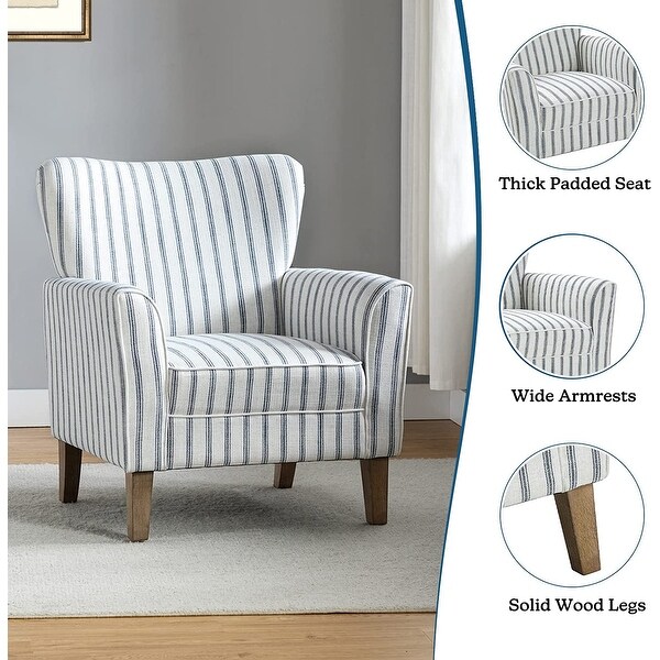 Warren Farmhouse Striped Wingback Chair with Solid Wood Legs by HULALA HOME