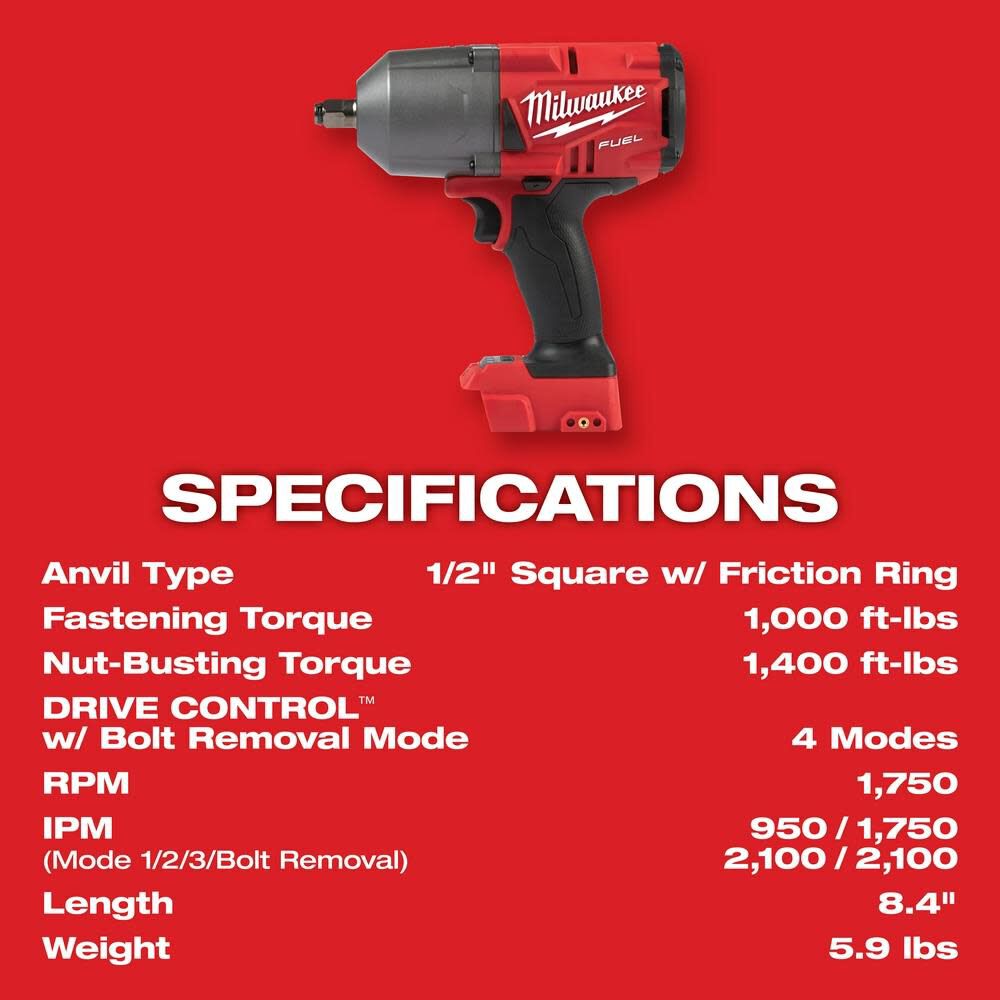 MW M18 FUEL High Torque 1/2 Impact Wrench with Friction Ring Kit 2767-22R from MW