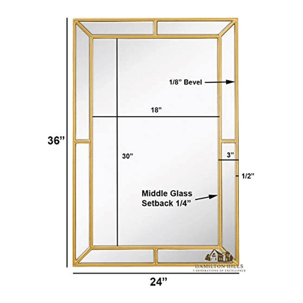 24 x 36 Inlaid Mirror Panel Gold Wall Mirror