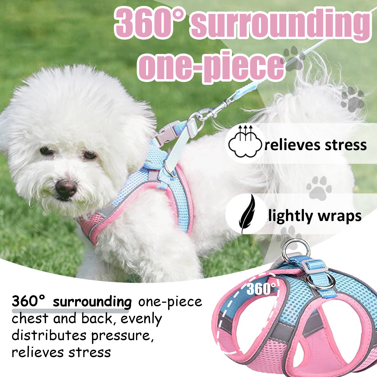 Cat Harness and Leash， Escape Proof Cat Vest Dog Walking Leash and Harness Set， Adjustable Step in Pet Harness， Reflective Breathable Easy Control Vest for Small Large Kitten Dog Outdoor， Pink 2XS