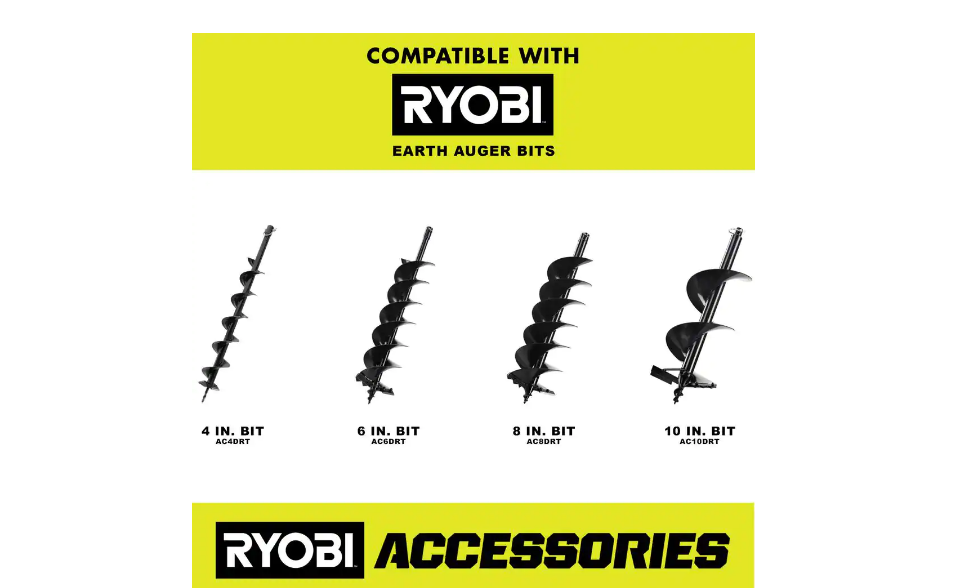 RYOBI RY40710VNM 40V HP Brushless Cordless Earth Auger with 8 in. Bit with 4.0 Ah Battery and Charger