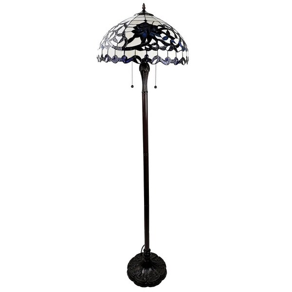 Rexi 18-inch Blue/White Flower Design Glass/Bronze -Style Floor Lamp