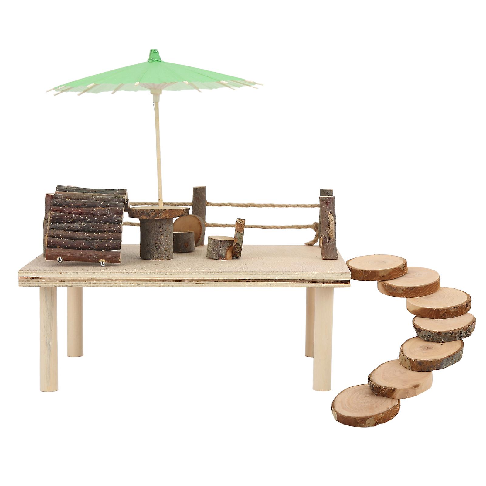 Hamster Activity Living Playground Climb Platform Natural Wooden Platform Toys Set With Umbrella For Small Pets