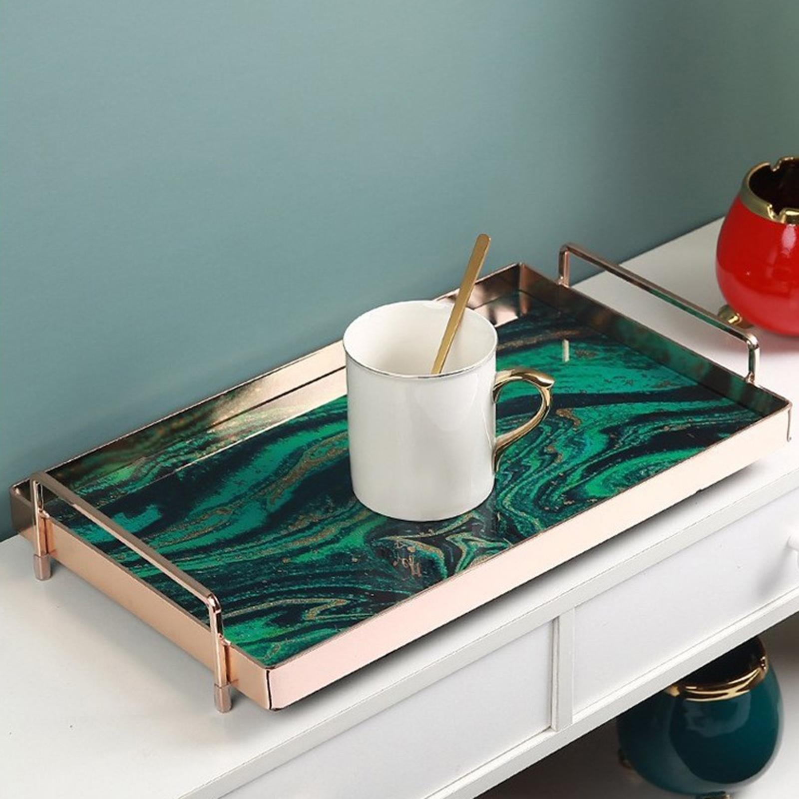 Rectangular Marble Storage Vanity Tray, Home Decor Organizer Tray, Serving Tray, For Plate Holder Coffee Table Desktop Tissues Soap Green