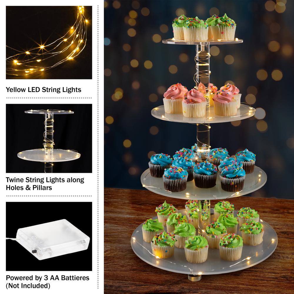 4-Tier Clear Acrylic Round Cupcake Display and Cake Stand with Yellow LED Lights 83-DT6148