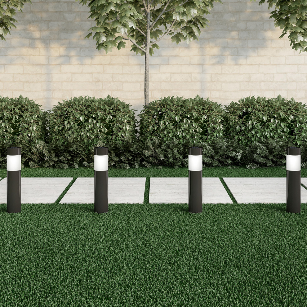 Pure Garden Stainless Steel Solar Path Bollard Lights  Set of 6  Black   Transitional   Path Lights   by Trademark Global  Houzz