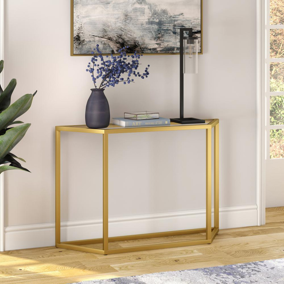 Levi 44  x27 x27Wide Trapezoid Console Table in Brass   Contemporary   Coffee Tables   by BisonOffice  Houzz