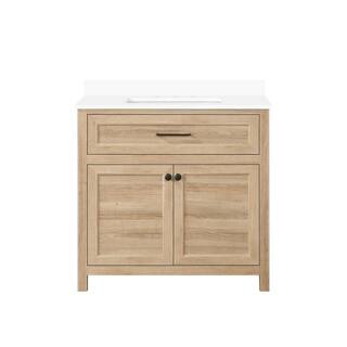 Home Decorators Collection Hanna 36 in. W x 19 in. D x 34.50 in. H Freestanding Bath Vanity in Weathered Tan with White Engineered Stone Top Hanna 36WT