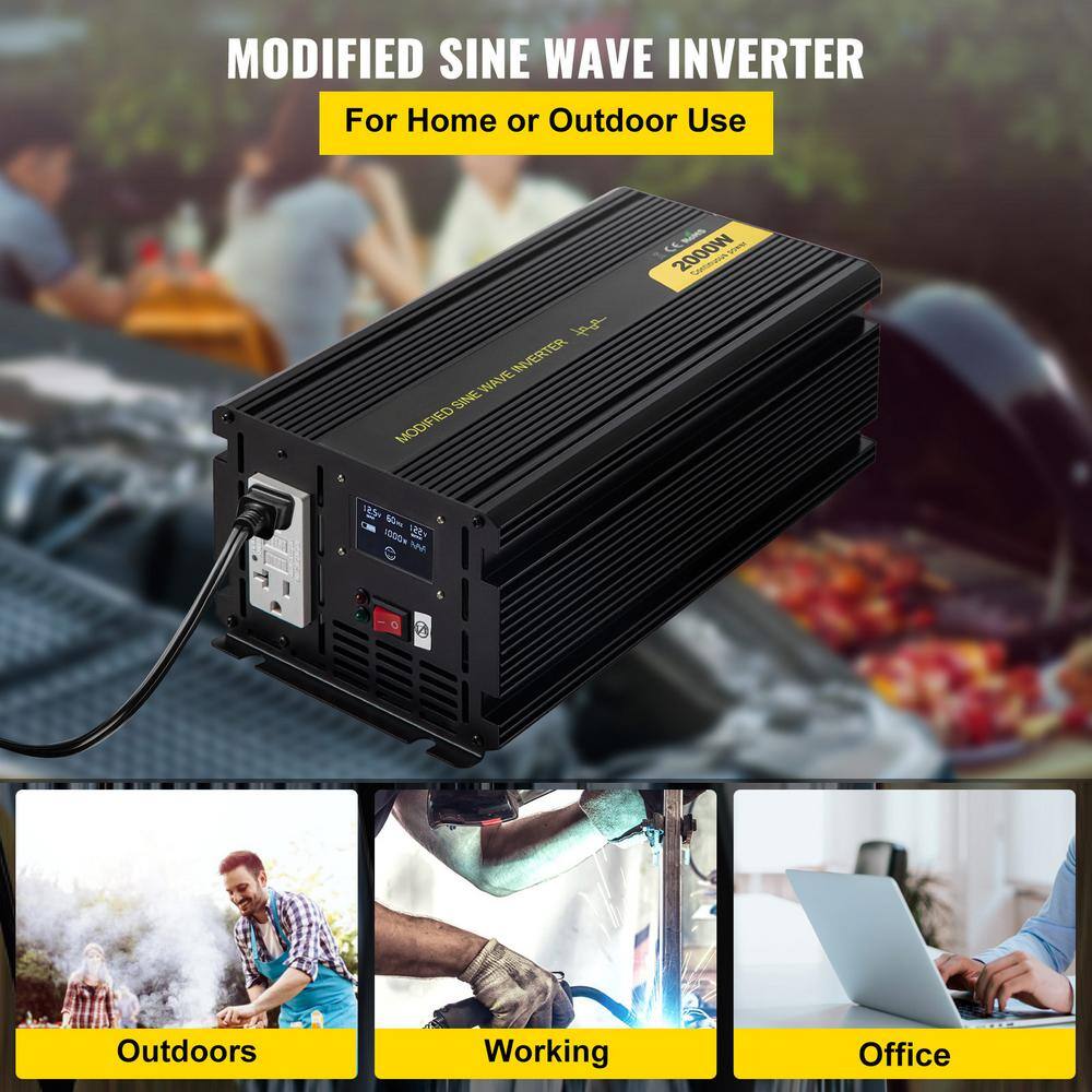 VEVOR 2000-Watt Power Inverter Modified Sine Wave Inverter DC 12-Volt with LCD Display Remote Controller LED Indicator ZXN2KW12-120C7UJKV9