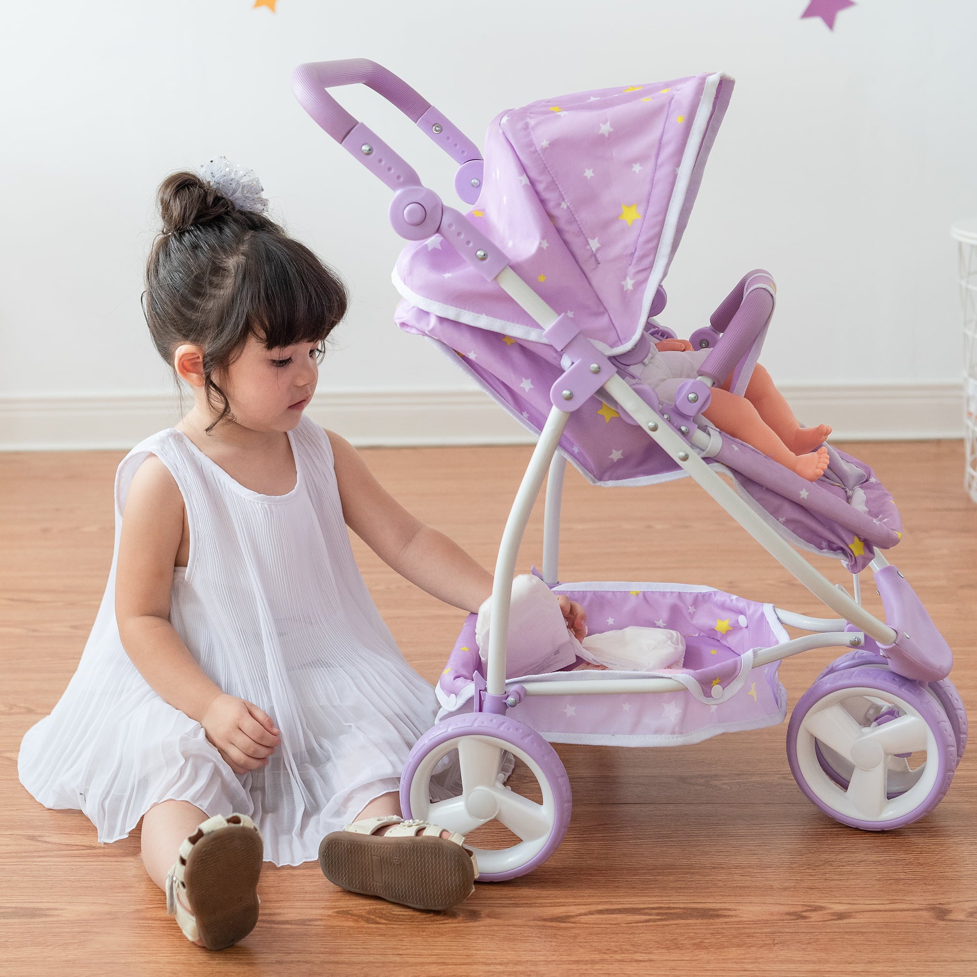 Olivia's Little World Twinkle Stars Princess 2-in-1 Baby Doll Stroller， Purple