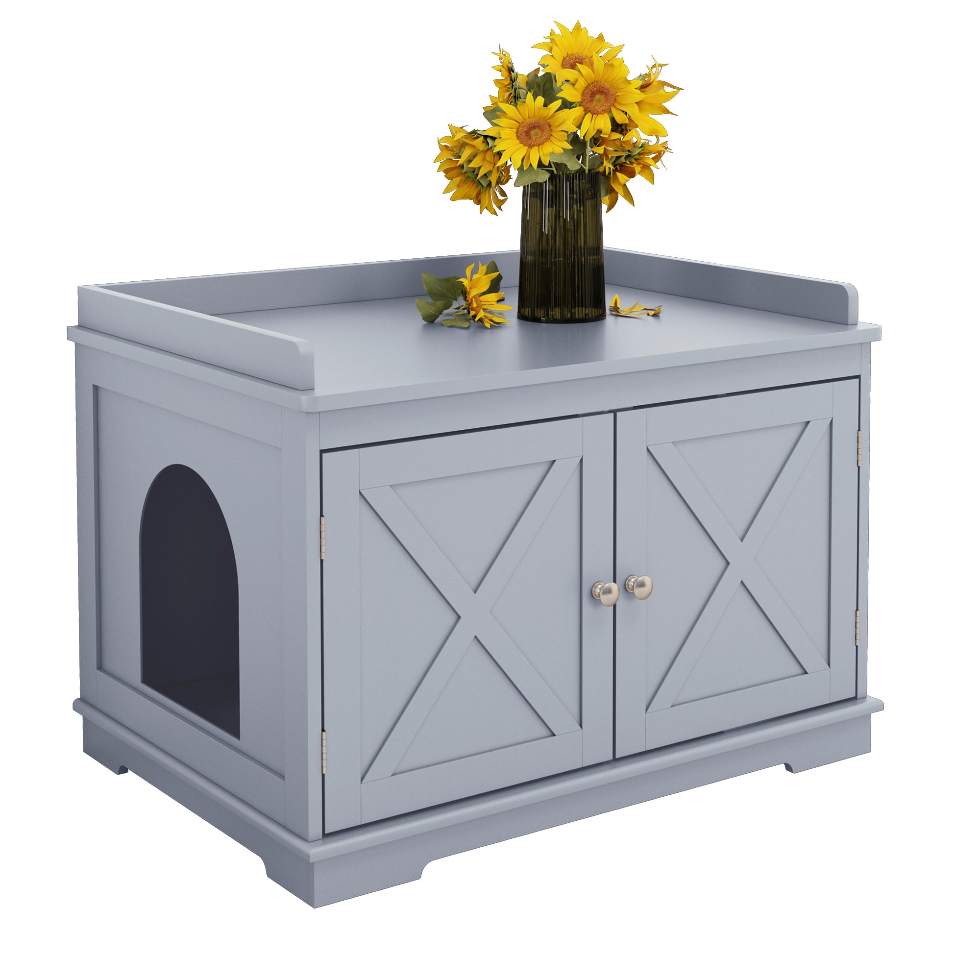 HLR Hidden Cat Litter Box Enclosure Furniture， Gray