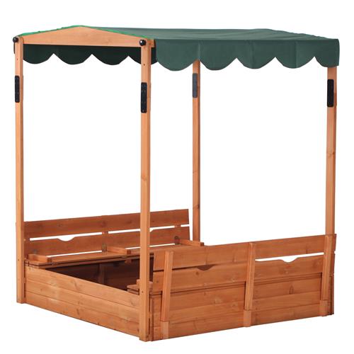 JOYMOR Kids Wooden Sandbox with Canopy Cover Outdoor Sandbox with Built in Bench Seat 47x47 inch Cedar Sandbox Play Station with Liner for Backyard, Home and Lawn UV-Resistant