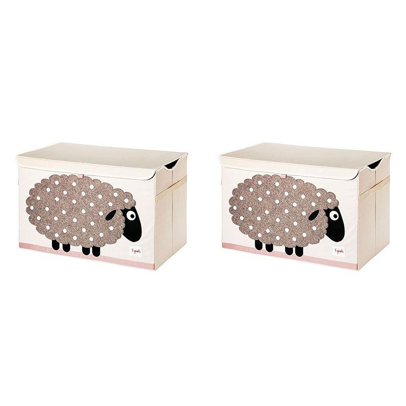 3 Sprouts Collapsible Toy Chest Storage Bin for Kids Playroom， Sheep (2 Pack)