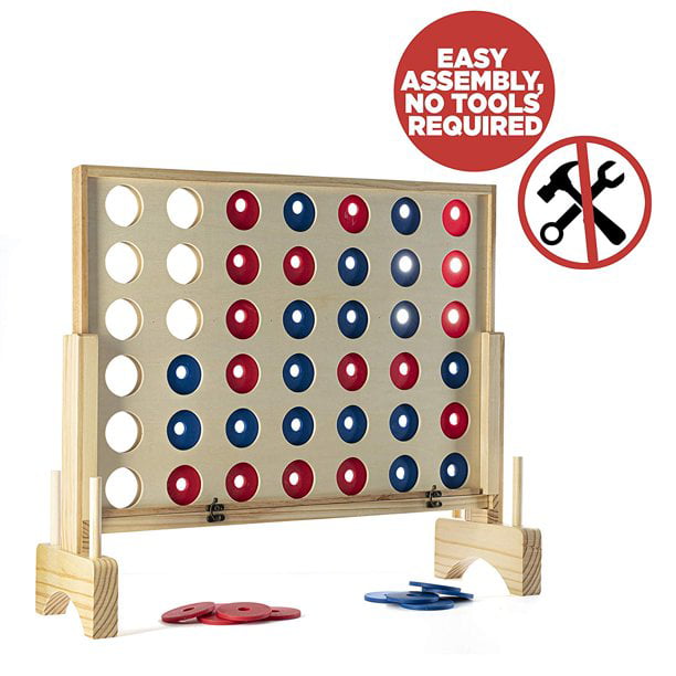 Prextex Giant Connect 4 Game - 4 in A Row Wooden Family Game Indoor/Outdoor Use, in Order to Win Connect the 4 | Four in a Row Family Game, Jumbo Wooden | Travel Bag, Coins and Rules Included